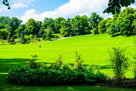View across the lawns and flower beds of Avenham and Miller Park, Prestonの写真素材