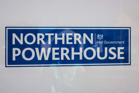 Carnforth UK 25 ay 2020 Goverment slogan sign Northern Powerhouse at Carnforthのeditorial素材