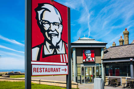 Morecambe UK 25 May 2020 Red and white KFC famous restaurant signのeditorial素材