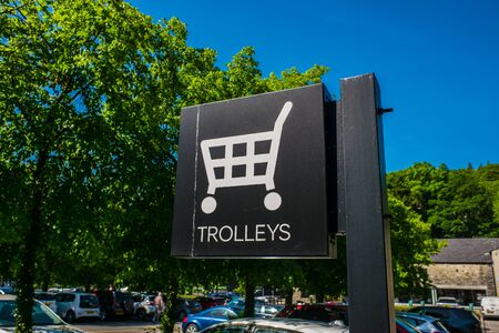 Supermarket trolleys situated in main carpark Kendal UKの写真素材