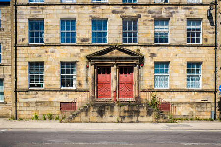 Lancaster UK May 30 2020 old house with double front doorsのeditorial素材
