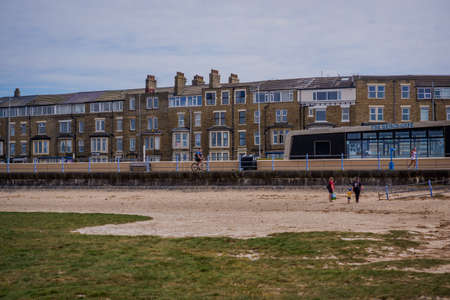 Morecambe UK 2 May 2020 Old character buildings at the seafront of Lancashire town of Morecambe.のeditorial素材