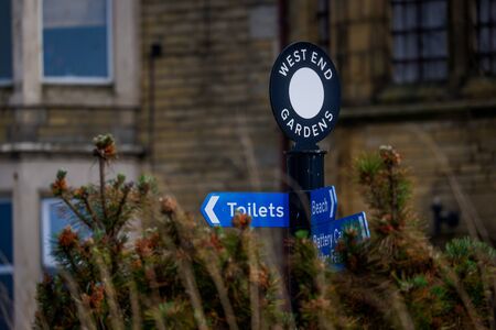 Street sign on street indicating west end garden Morecambe UKの写真素材