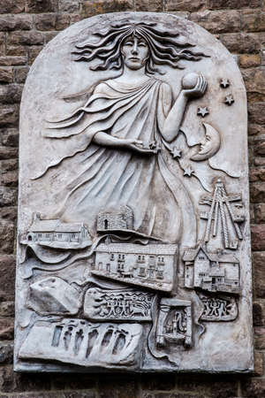 Stone plaque with a very simple symbolism of the spirit of Heysham UKの写真素材