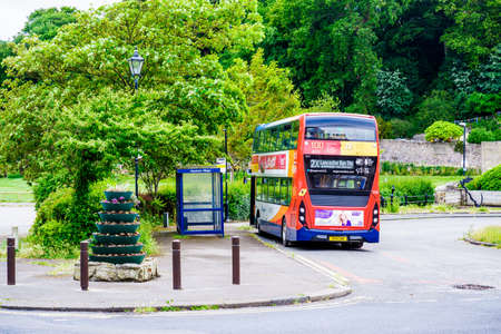 Heysham UK 3 June 2020 Bus for Lancaster at bus stop in Heyshamのeditorial素材