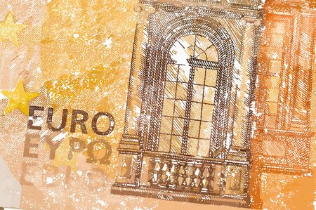 abstract euro note textured background in brown and orangeの写真素材