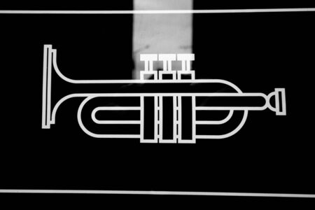 line drawing of a trumpet in black and whiteの写真素材