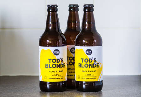 Glass bottles of Todds Blonde Craft Beer UKのeditorial素材