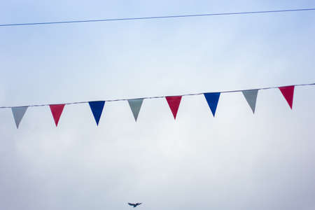Bunting flags hanging in Kendal high street UKの写真素材