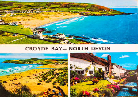 Kendal, Cumbria, UK July 4th 2020 Colour Vintage Picture postcard from Croyde Bay Devon UKのeditorial素材