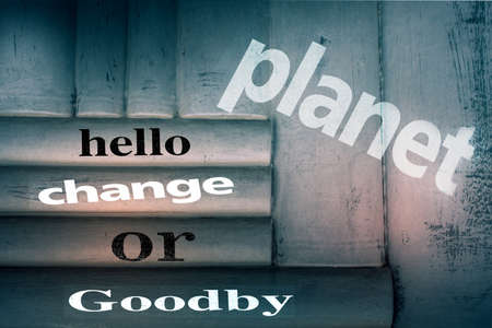 Distressed newspaper headline planet change or goodby ukの写真素材