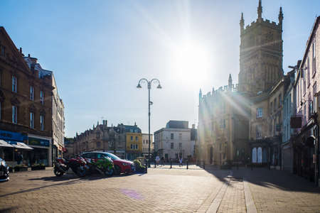 church and main street in the old townのeditorial素材