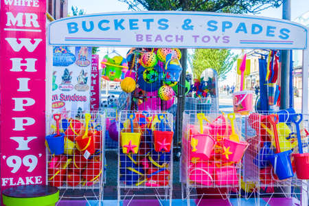 essential beach plastic tools for kids in outdoor shopのeditorial素材