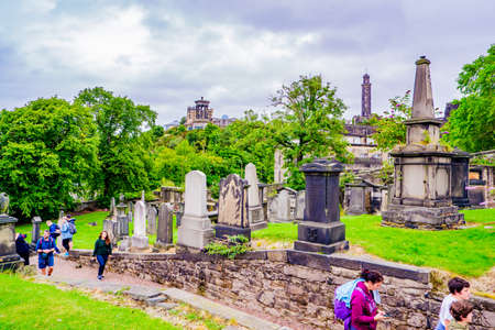 Edinburgh, Scotland 5th August 2020 tombs and gravestomes inThe Old Calton Burial Ground near Calton Hillのeditorial素材