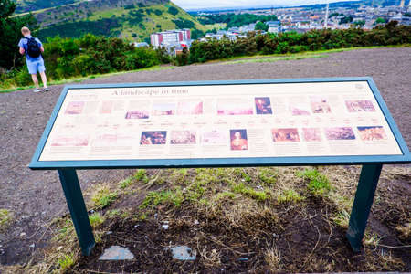 Edinburgh Scotland 5th Aug 2020 Close up information board at Calton Hill National Monumentのeditorial素材