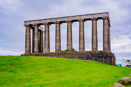 Edinburgh Scotland 5th Aug 2020 Scottish National Monument, to commemorate the Scottish soldiers killed in the Napoleonic Wars. Sits on Calton Hill at the end of Prinecess Streetのeditorial素材