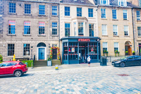 Edinburgh Scotland 6th August 202 TGI Fridays on Castle Street in the capital city Edinburgh looking towards the castleのeditorial素材
