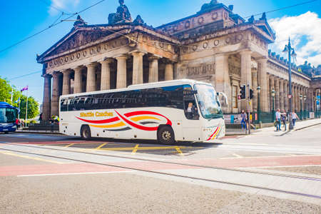 Edinburgh Scotland 6th Aug 2020 Coaches on Prices Street for Honk for Hope Demo Coach Demostrationのeditorial素材