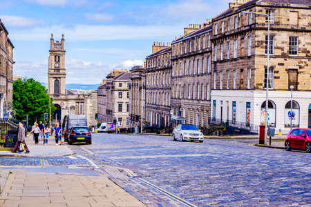 Edinburgh Scotland 6th August 2020 Howe street in the capital city Edinburgh looking towards a churchleのeditorial素材