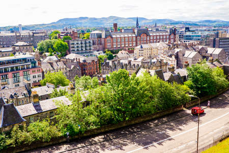 Edinburgh Scotland 6th Aug 2020 View from Edinburgh Castle leading down to the Grassmarket in the foreground.のeditorial素材