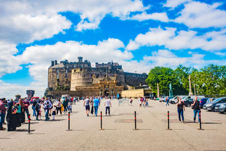 Edinburgh Scotland 6th Aug 2020 people exploring near the entrance to Edinburgh Castle on a sunny day.のeditorial素材