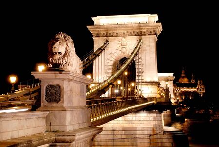 Night view of Chain Bridge  Hungary Budapestの写真素材
