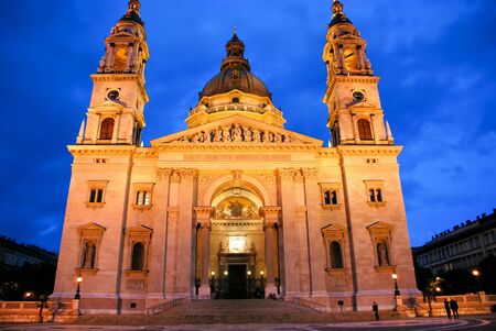 Night view of St Stephen Basilica - Hungary Budapestの写真素材