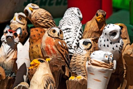 Close up of handmade wooden owlの写真素材