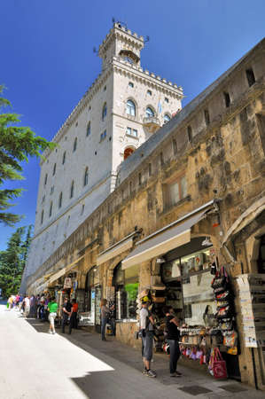 View of Shops and municipality at Repubblica di San Marinoのeditorial素材