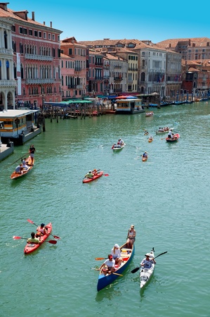 Italy - Venezia - Rowing boats on Canal Grandeのeditorial素材