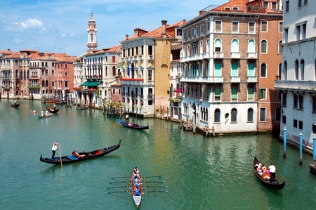 Italy - Venezia - Gondole and boats on Canal Grandeのeditorial素材