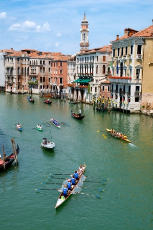 Italy - Venezia - Gondole and boats on Canal Grandeのeditorial素材