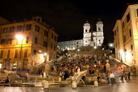 Night view at Piazza di Spagna and trinita dei Monti - roma - Italyのeditorial素材