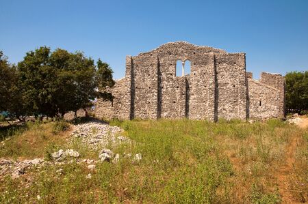 Roman ruins from Mirine basilica back side in Krk - Croatia
