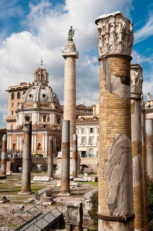 Imperial Forum Traian Column and Santa Maria di Loreto Churchのeditorial素材