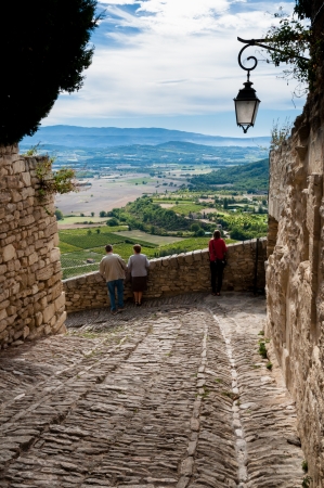 Stone street and panoramic view at Gordes - Framnceの写真素材