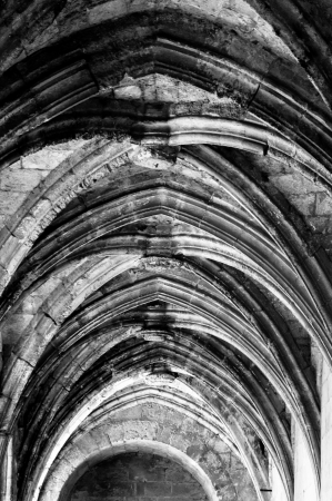 Cloister ceiling arcs at Saint Just Cathedral at Narbonne - France - Verticalの写真素材