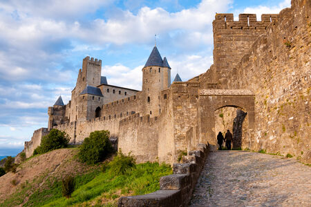 La Porte De Aude with tourist at late afternoon in Carcassonne - Franceのeditorial素材