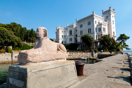 Sphinx statue and Miramare castle in Italyのeditorial素材