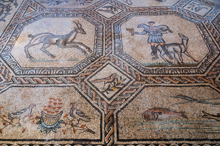 Animal and people mosaics inside Basilica di Aquileia in Italyのeditorial素材