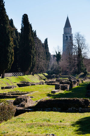 Archeological area and belfry of Aquileia in Italyの写真素材