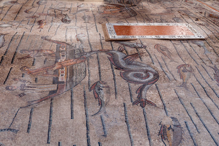 Mosaics and grave insied Basilica di Aquileia in Italyのeditorial素材