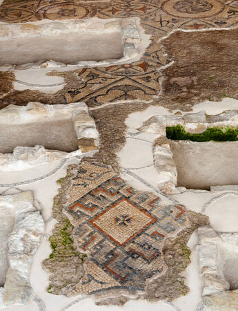 Restored mosaics at Aquileia Basilica in Italyの写真素材
