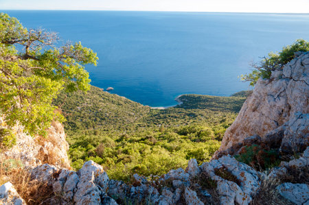Blue bay under Lubenice town in Cres - Croatiaの写真素材