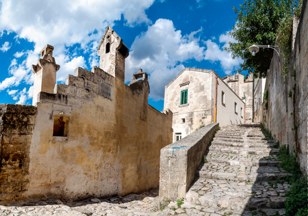 Street view of passage and stairs in ancient Sassi di Matera - Italyのeditorial素材