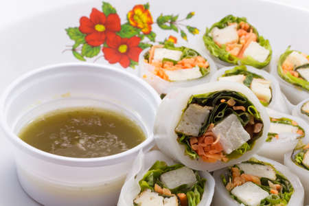 Fresh Vegetable Rice Sheet Rollsの写真素材