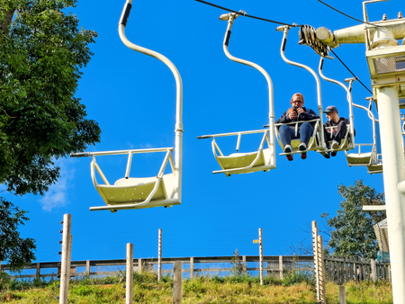 DUDLEY, OCTOBER 02: Visitors on chairlift in Zoological Gardens and Dudley Castle, England 2016.