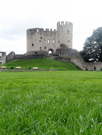 The oldest part of Dudley Castle with a tower and defensive walls.の写真素材
