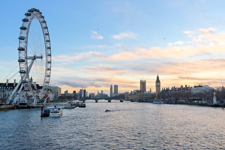 LONDON, FEBRUARY 04: Big Ben and London Eye at River Thames. UK 2017.のeditorial素材