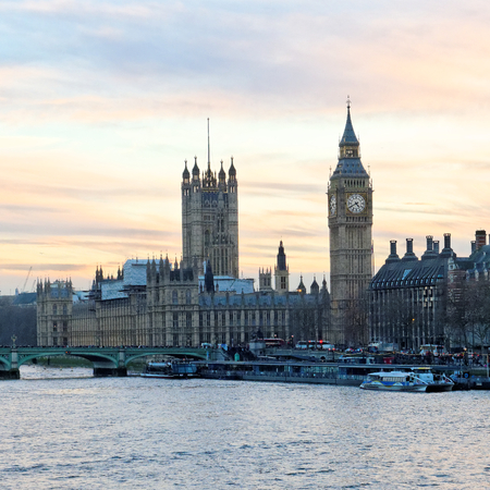 LONDON, FEBRUARY 04: A view of Palace of Westminster and Big Ben from the River Thames. UK 2017のeditorial素材